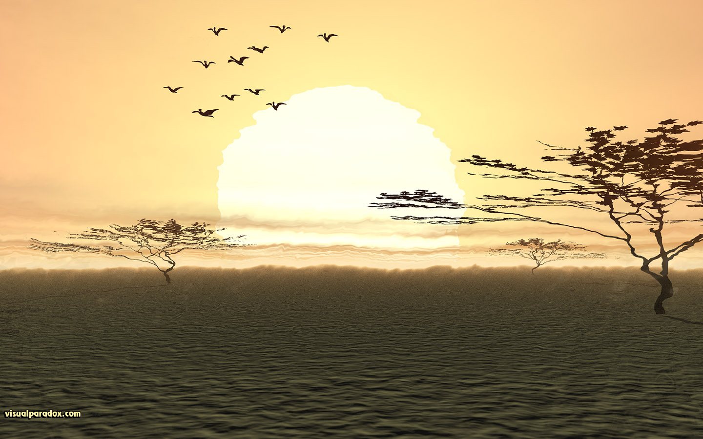 desert, africa, plain, hot, heat waves, birds, arid, drought, australia, summer, 3d, wallpaper, widescreen