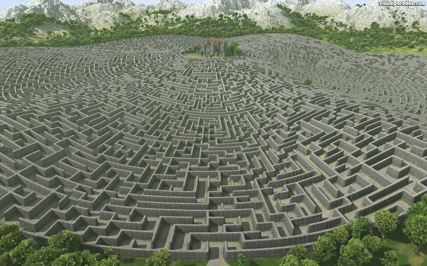 castle, walls, maze, labyrinth, fortress, manor, estate, fantasy, lost, defense, defend, protected, 3d, wallpaper, widescreen