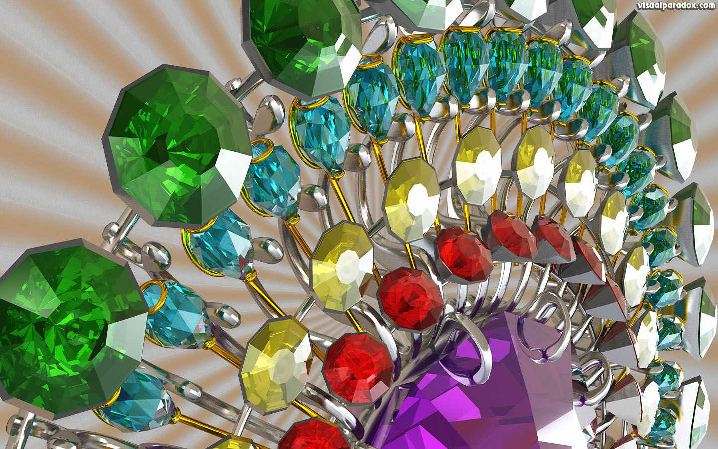 jewel, gem, diamond, ruby, broach, jewelcraft, wheel, fortune, treasure, stone, 3d, wallpaper, widescreen