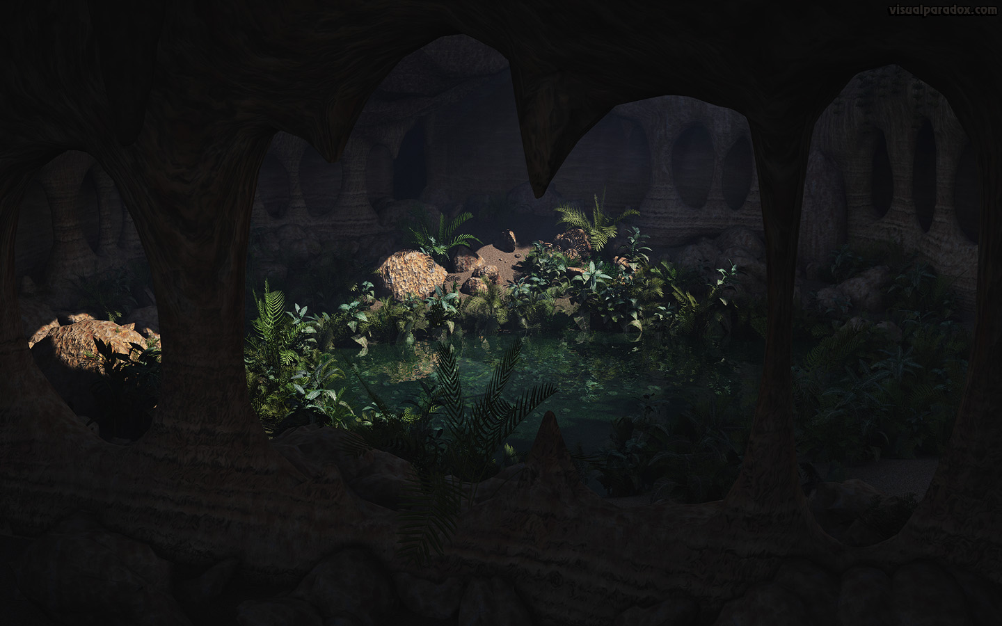 cave, hidden, garden, chamber, pit, well, shelter, cavern, 3d, wallpaper, widescreen