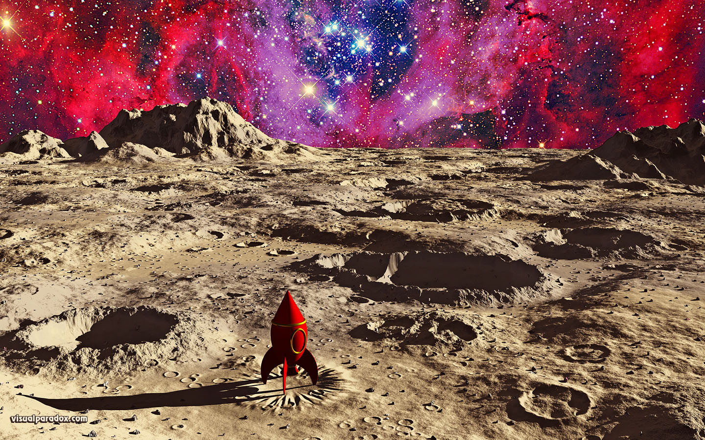 rocket, landing, touch down, nebula, space, planet, stars, spaceship, 3d, wallpaper, widescreen
