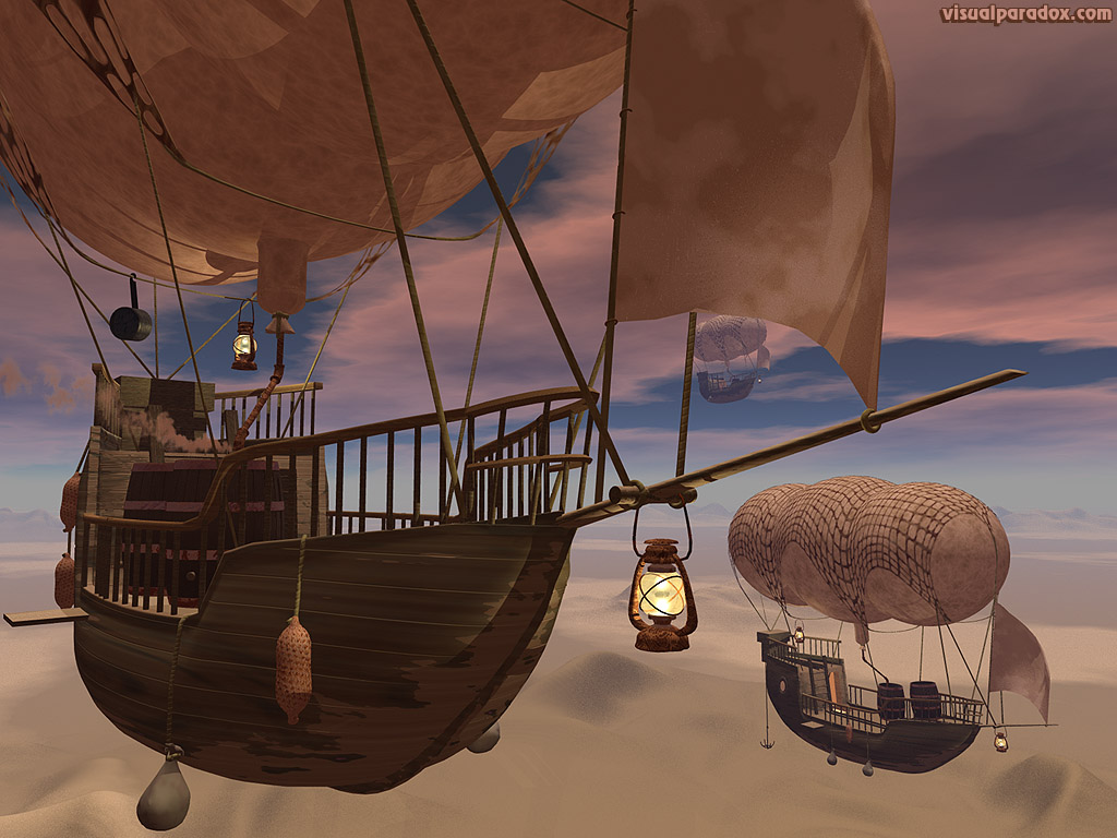 balloon, float, dirigible, ship, boat, fly, flying, helium, hydrogen, hot, city, flight, night, 3d, wallpaper
