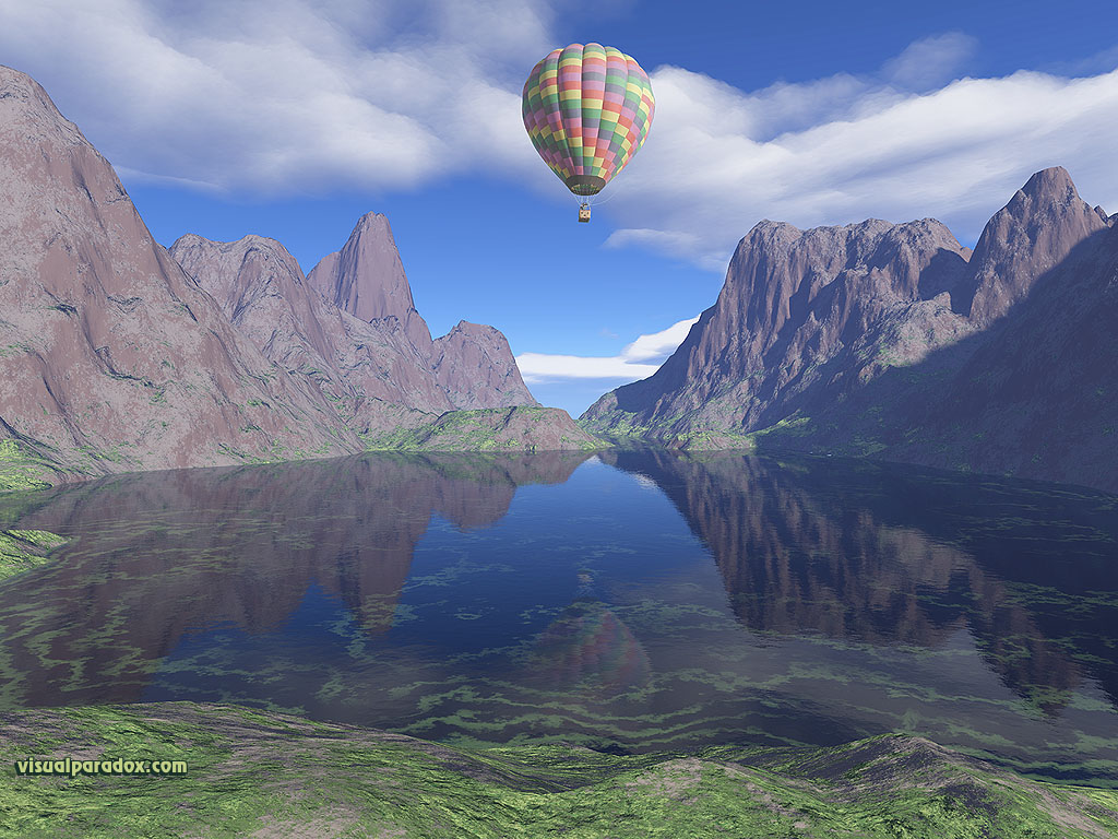 Balloon, mountains, ballooning, hot air balloon, ride, baloon, clouds,