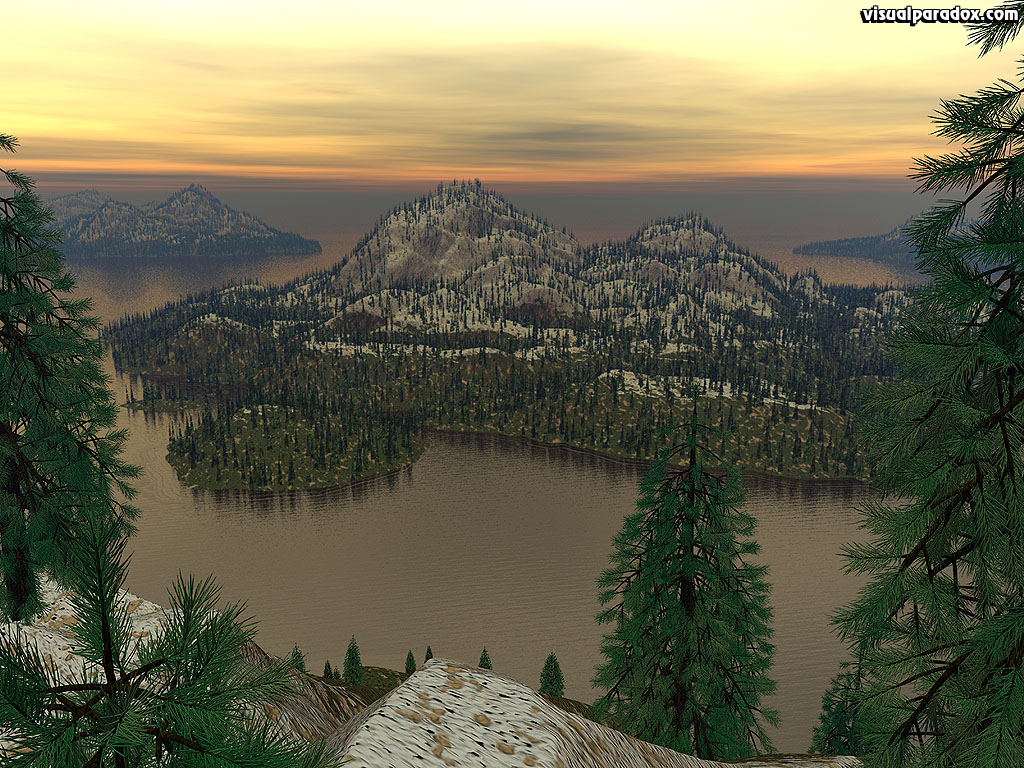 islands, ocean, sea, water, trees, isle, evening, view, 3d, wallpaper