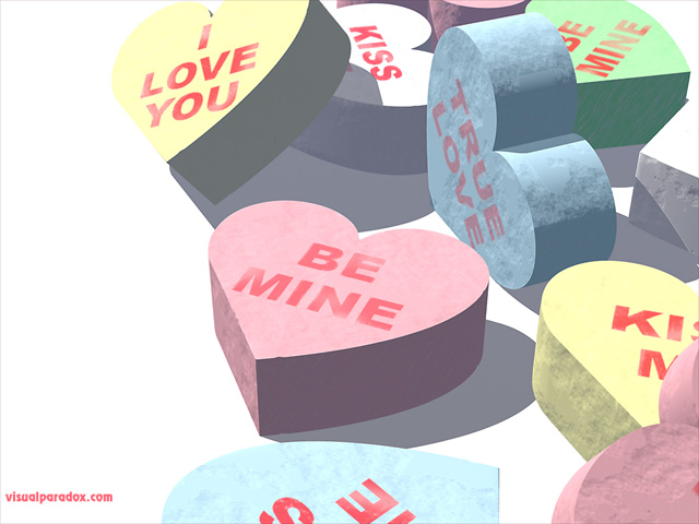 Free 3D Wallpaper 'Candy Hearts' 640x400