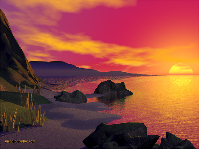 Free 3D Wallpaper 'Sunset on the Coast' 640x400