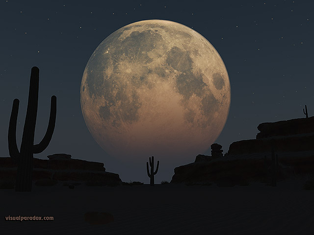 Free 3D Wallpaper 'Desert Moon' 640x400