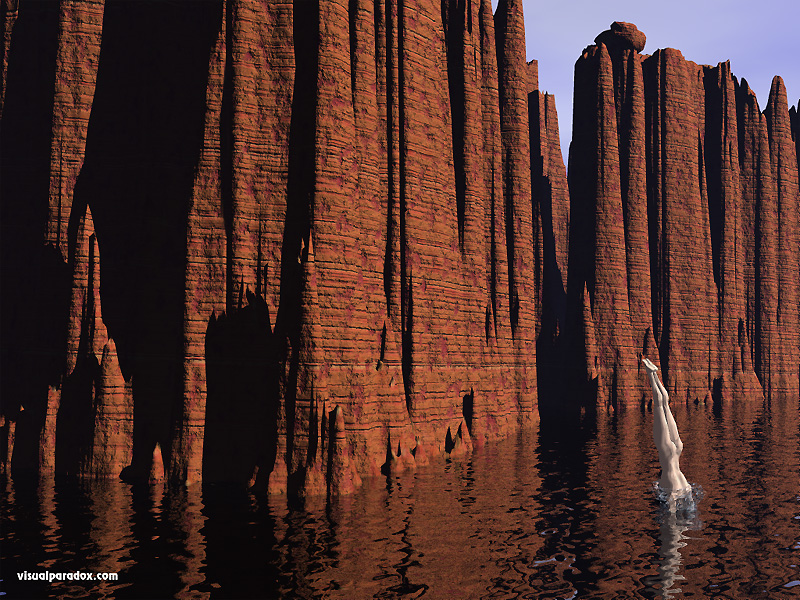 jump, splash, cliffs, swimmer, nude, water, plunge, bather, 3d, wallpaper