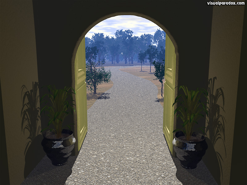 portal, passage, forest, path, road, exit, entry, woods, doors, door, 3d, wallpaper