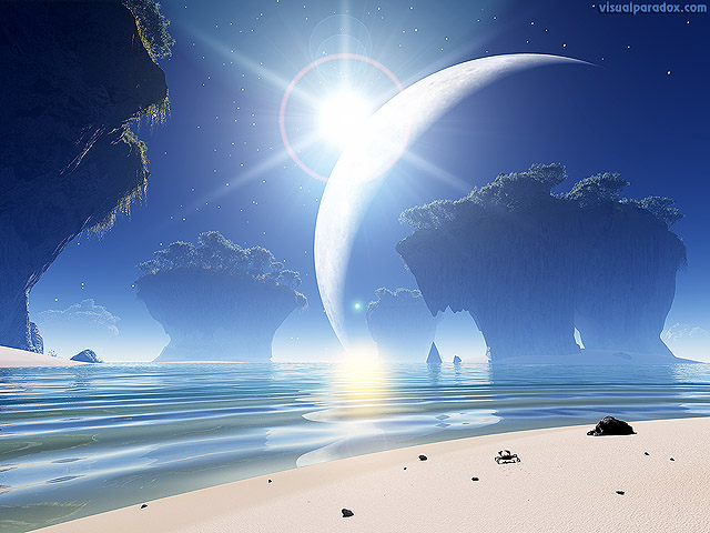 Free 3D Wallpaper 'Eclipse at Strange Beach' 640x400