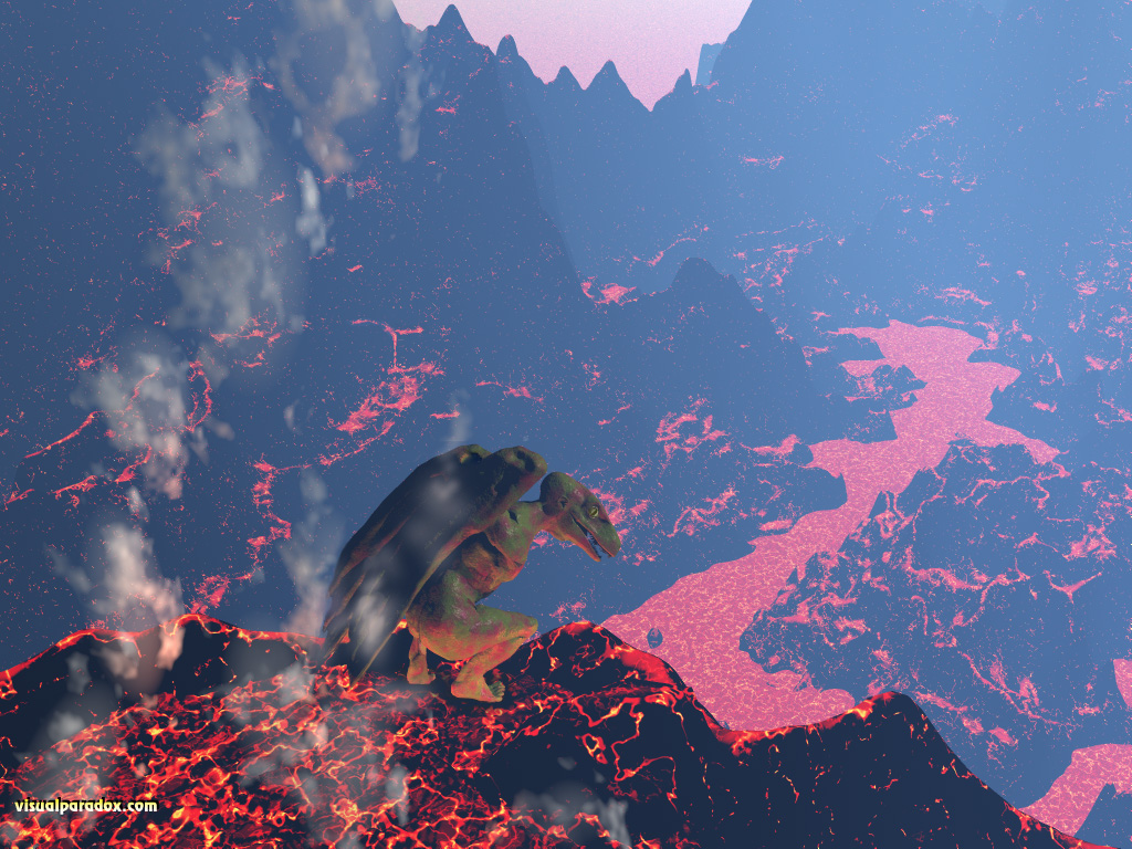 monster, lava, smoke, fear, predator, hunting, beast, stone, statue, 3d, wallpaper