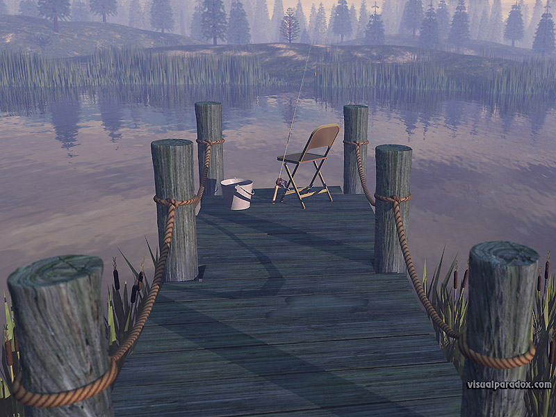 working, fishin, pier, dock, pole, rod, lake, forest, fish, pond, fishing, hole, bass, catfish, stream, river, 3d, wallpaper