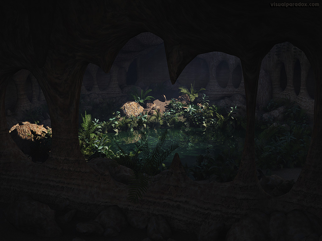 cave, hidden, garden, chamber, pit, well, shelter, cavern, 3d, wallpaper