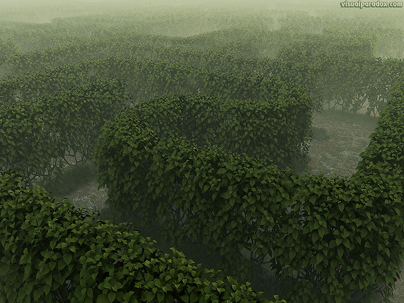 garden, path, labyrinth, deadend, lost, haze, fog, bush, shrub, solve, 3d, wallpaper