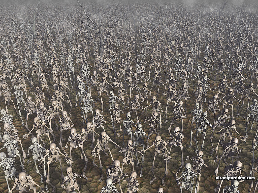 Skeletons, march, zombie, bones, skull, army, marching, crowd, chase, zombies, skeleton, attack, 3d, wallpaper