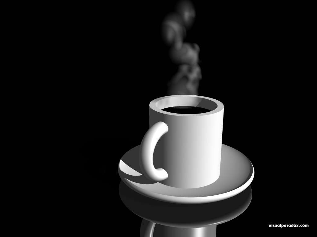 coffee, cup, steaming, reflection, black, tea, hot, 3d, wallpaper