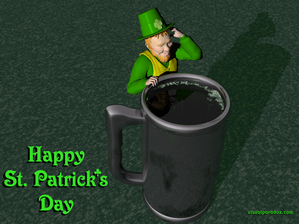 saint patrick's day, holiday, little, people, green, lucky, beer, mug, ale, leprechauns, 3d, wallpaper