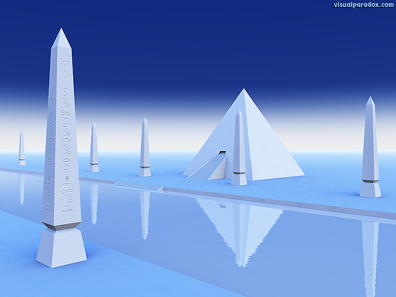 pyramid, river, Styx, Egyptian, hieroglyphics, white, blue, 3d, wallpaper