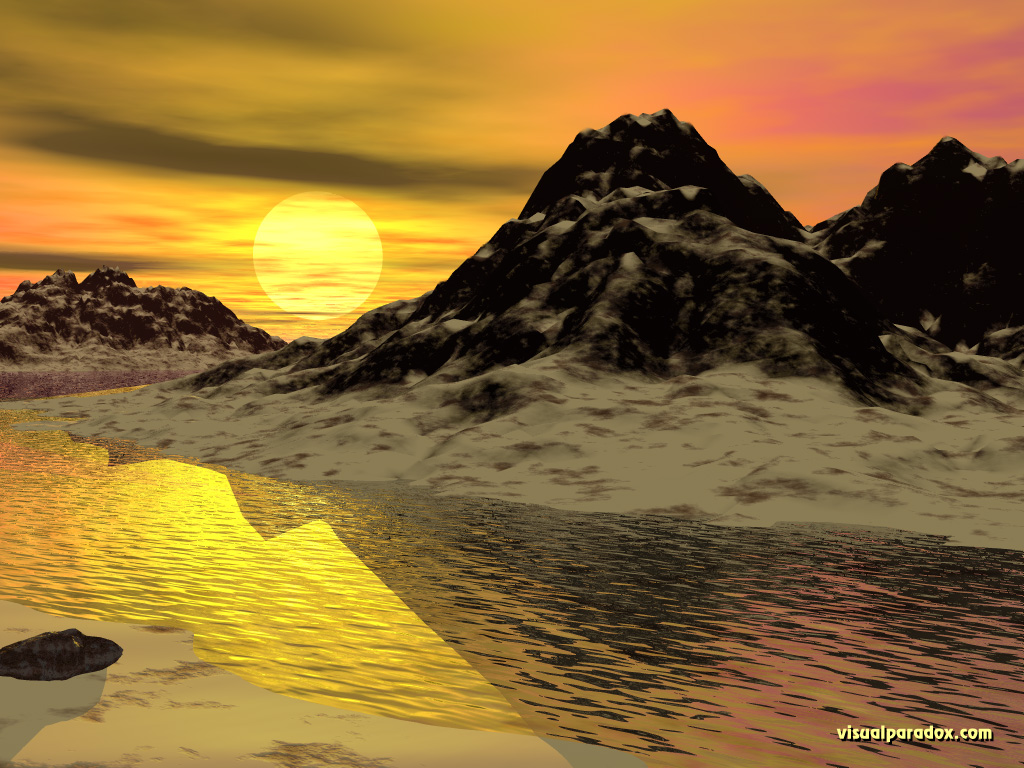 ripples, sunrise, dunes, sand,water, 3d, wallpaper