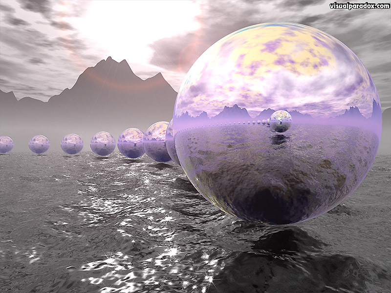 spheres, chrome, rough, ocean, sea, waves, sun, formation, circle, 3d, wallpaper