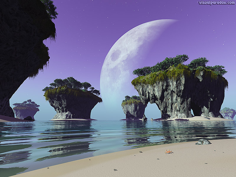 crab, alien, moon, ocean, sea, waves, erosion , 3d, wallpaper
