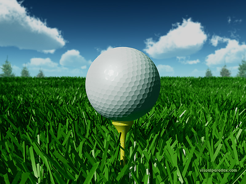 golf, golfball, tee, off, fairway, grass, day, closeup, ball, 3d, wallpaper