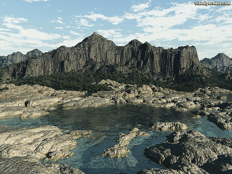 lagoon, watershed, rocky, shore, canyon, mountain, cliff, ocean, tide, water, 3d, wallpaper