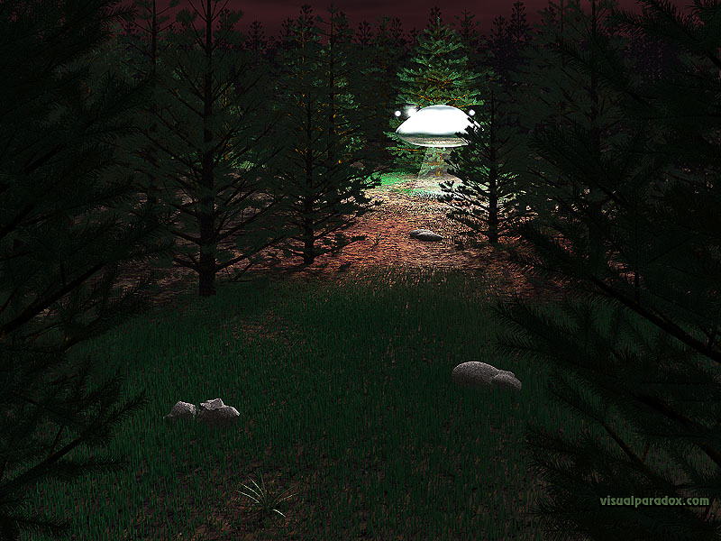 flying, saucer, alien, woods, landing, first, contact, close, encounter, light, unidentified, flying, object, 3d, wallpaper