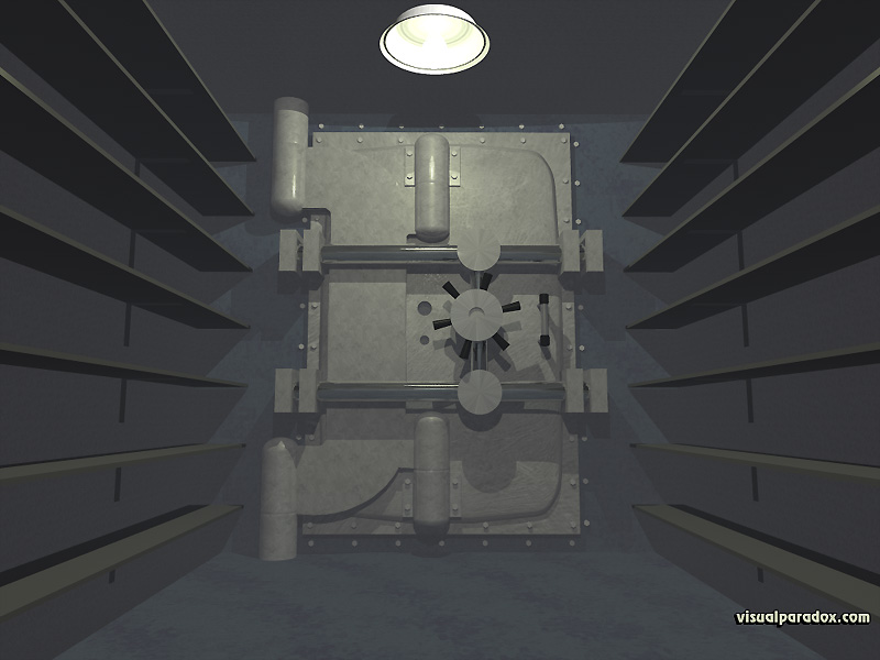 safe, bank, steel, secure, lock, crack, strongbox, locker, shelves, storage, empty, 3d, wallpaper