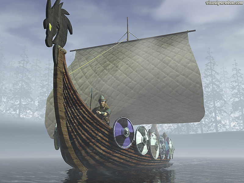 sail, boat, raiding, horde, attack, dragon, water, fog, drakkar, 3d, wallpaper