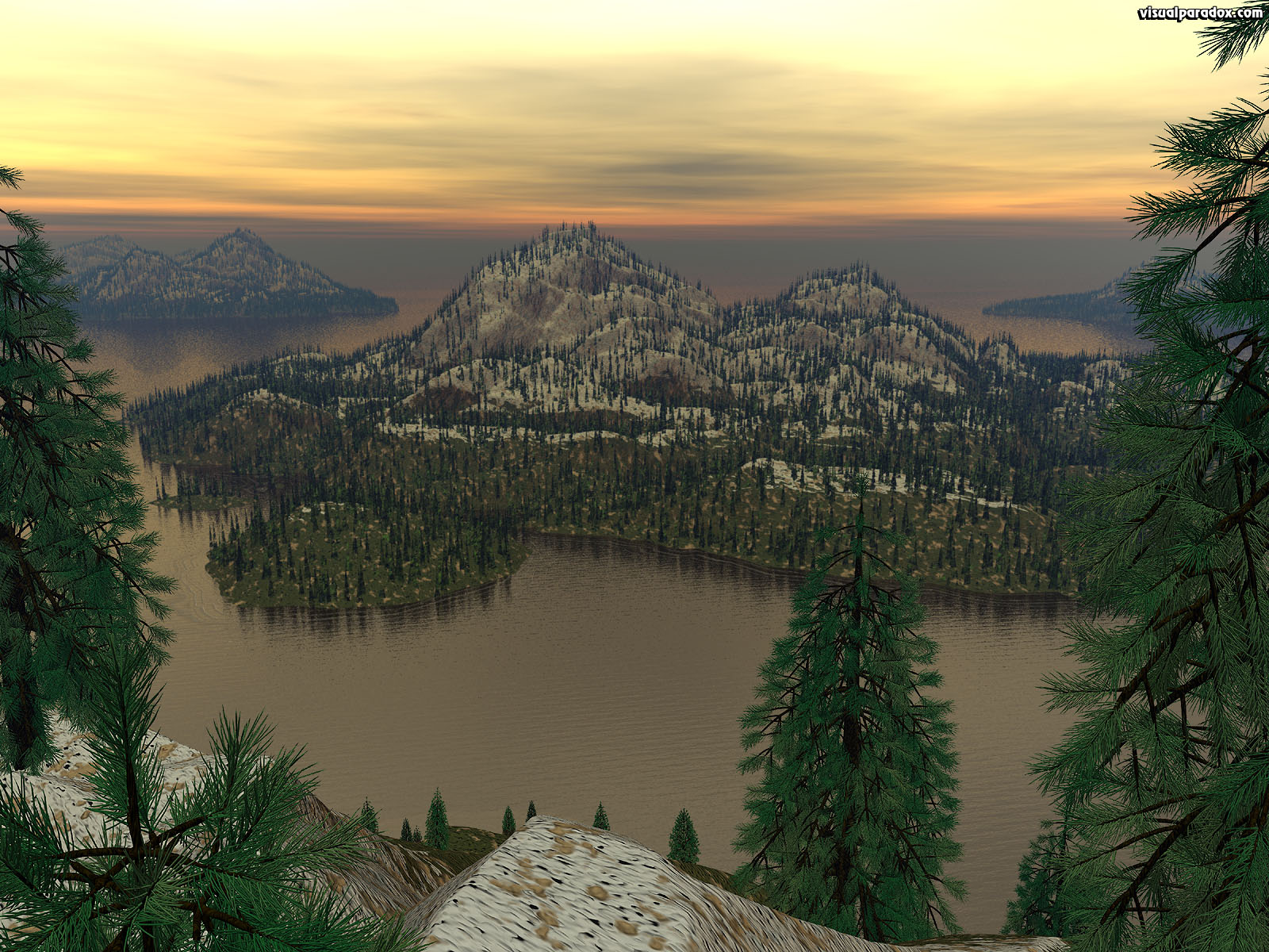 islands, ocean, sea, water, trees, isle, evening, view, 3d, wallpaper