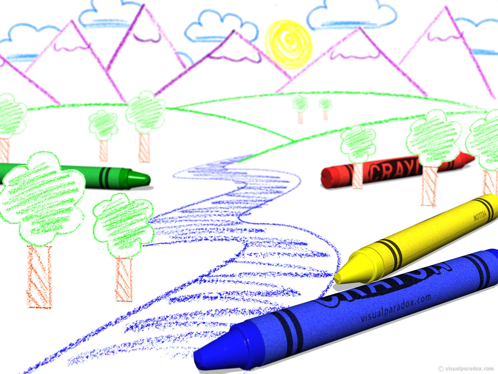 crayon, color, draw, child, blue, yellow, red, green, colors, kid, book, paper, coloring, drawing, 3d, wallpaper