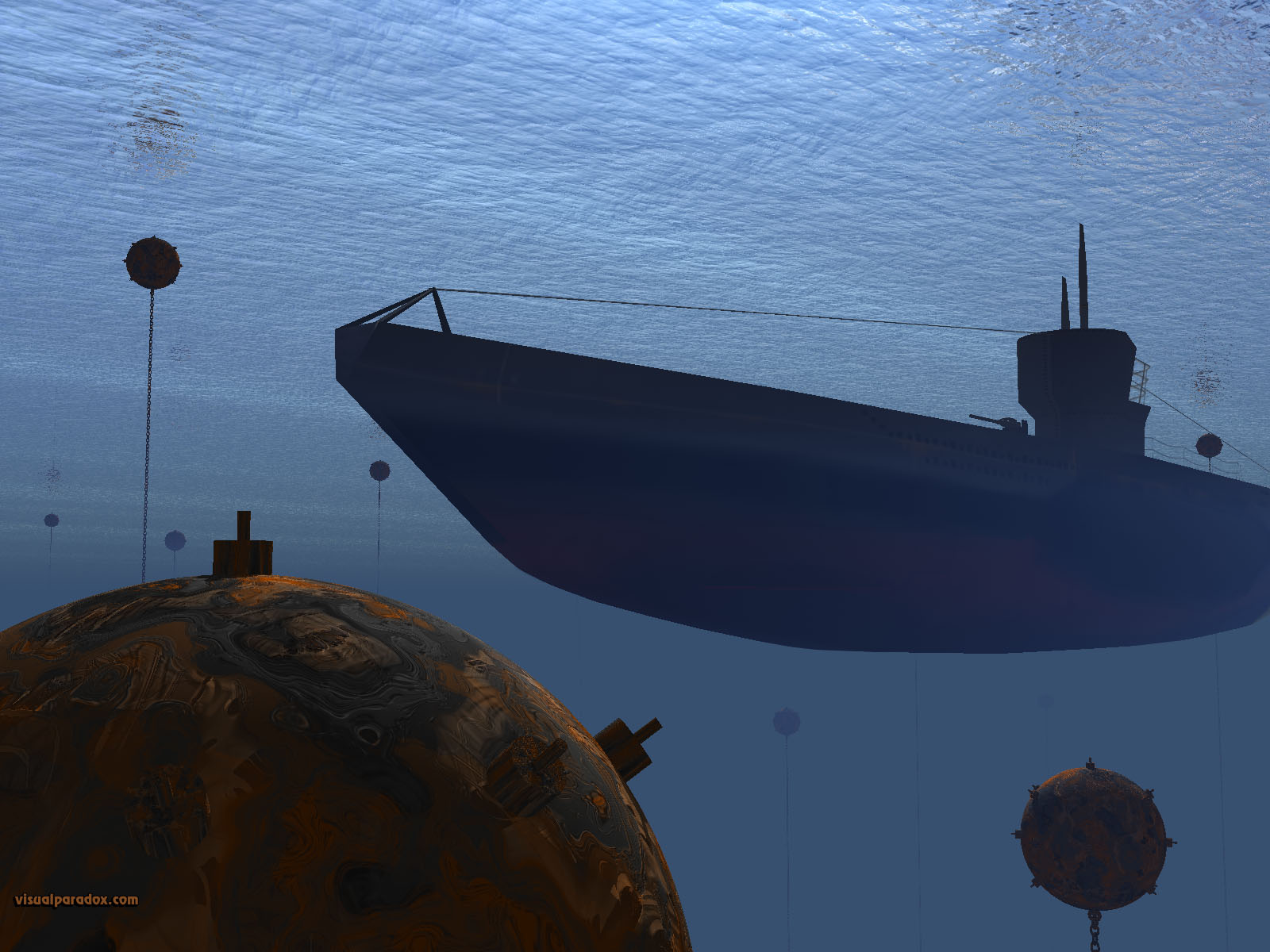 uboat, submarine, naval, mine, war, ww2, ocean, underwater, water, subs, mines, 3d, wallpaper