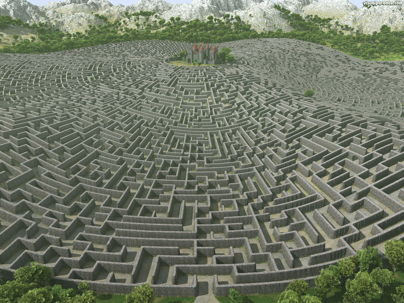 castle, walls, maze, labyrinth, fortress, manor, estate, fantasy, lost, defense, defend, protected, 3d, wallpaper
