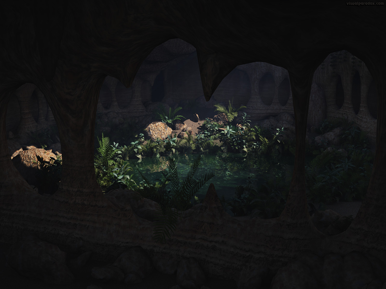 cave, hidden, garden, chamber, pit, well, shelter, cavern, 3d, wallpaper