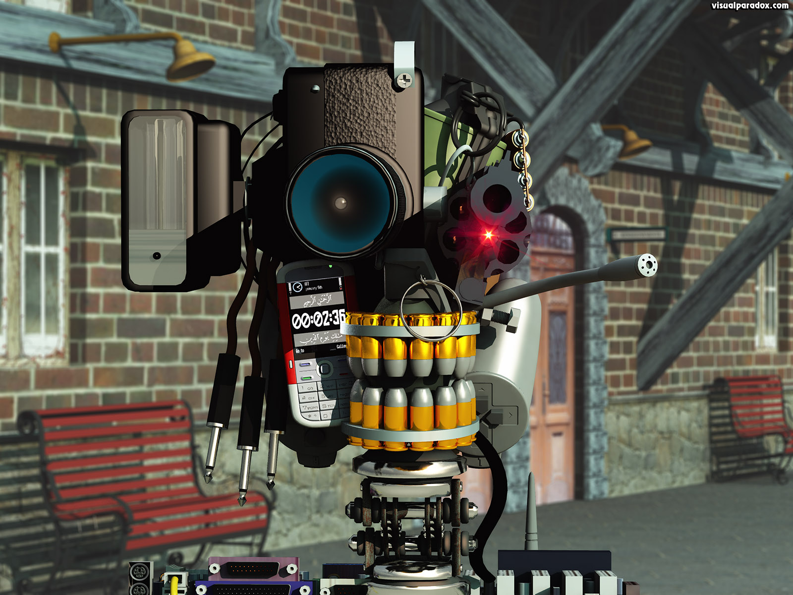 robot, terrorist, insurgent, ird, ied, explosive, skeleton, Geoff Peterson, android, droid, electronic, bomb, bot, attack, transformer, battlebot, terminator, 3d, wallpaper