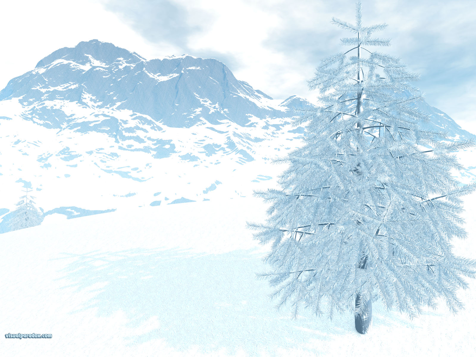 snow, winter, ice, cold, frozen, blue, pine, tree, fog, mist, 3d, wallpaper