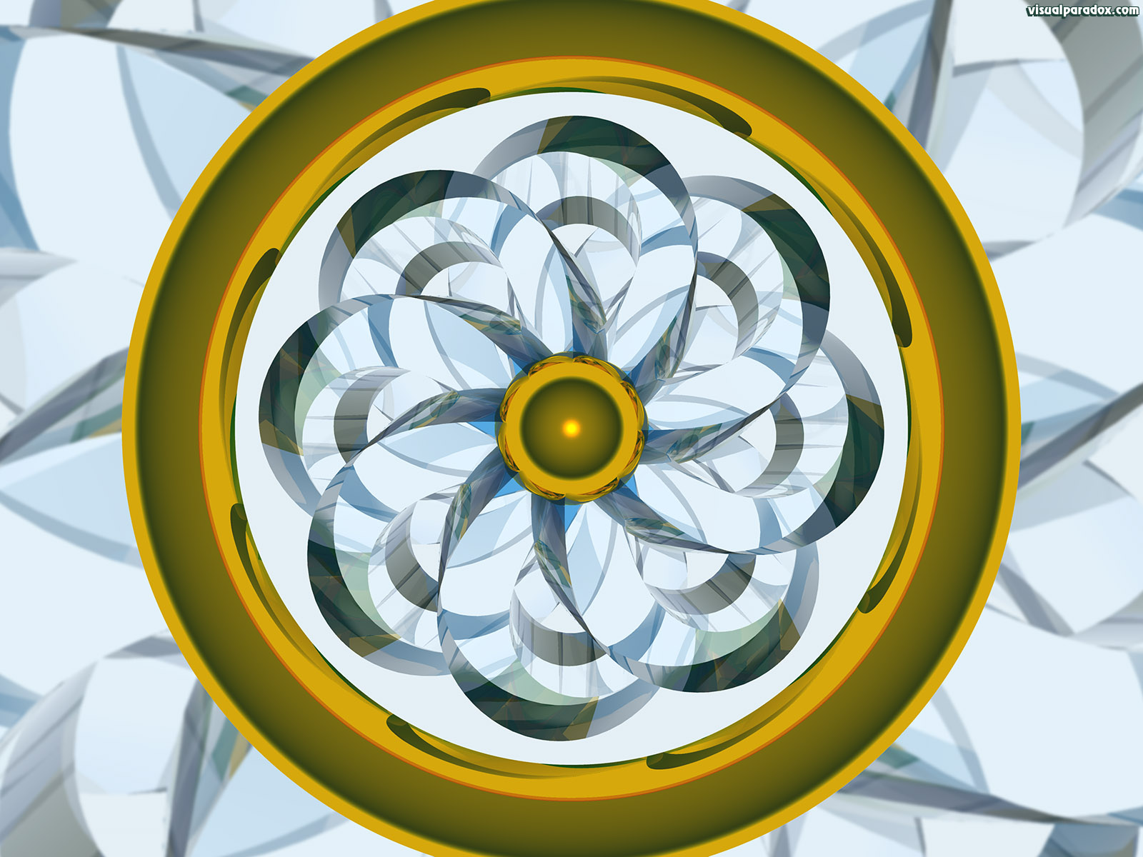 wheel, kaleidoscope, pinwheel, ring, absract, gold, glass, 3d, wallpaper