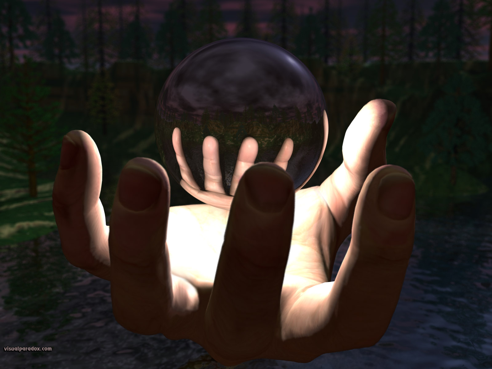 ball, sphere, hand, magic, wizard, chrome, float, 3d, wallpaper