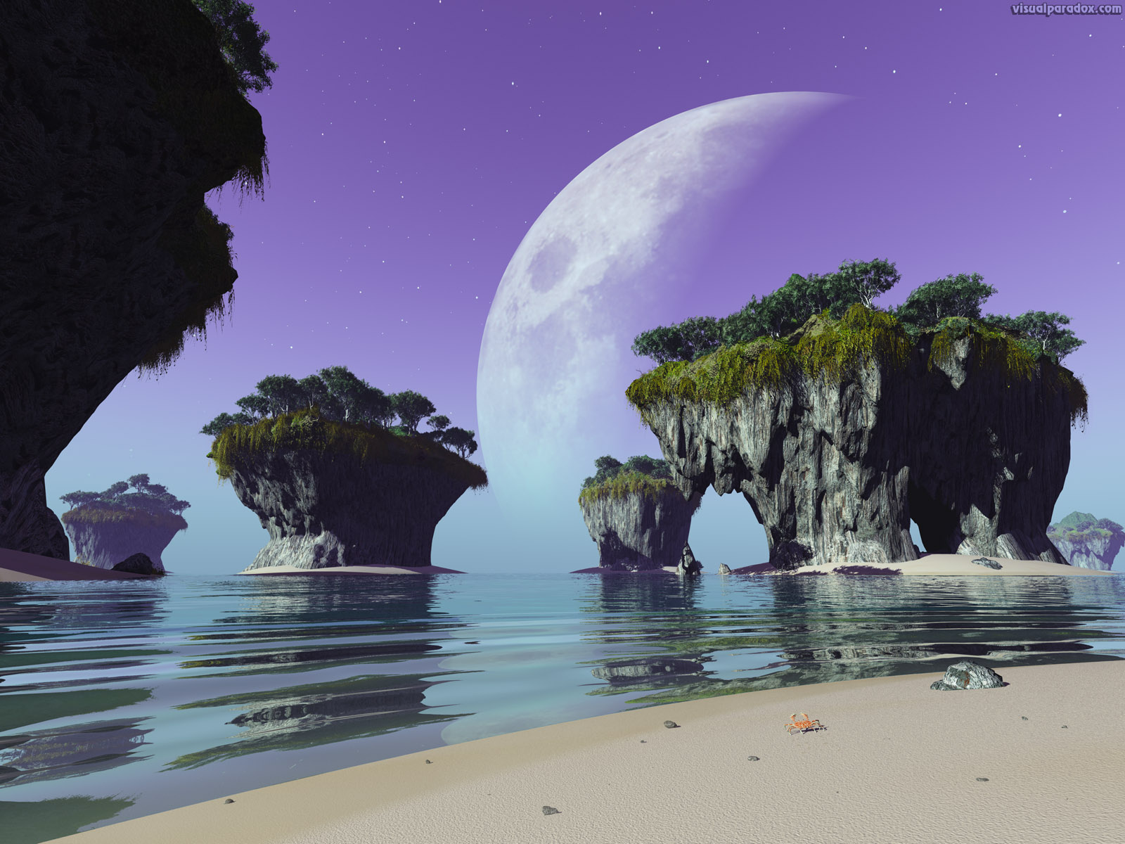 crab, alien, moon, ocean, sea, waves, erosion , 3d, wallpaper
