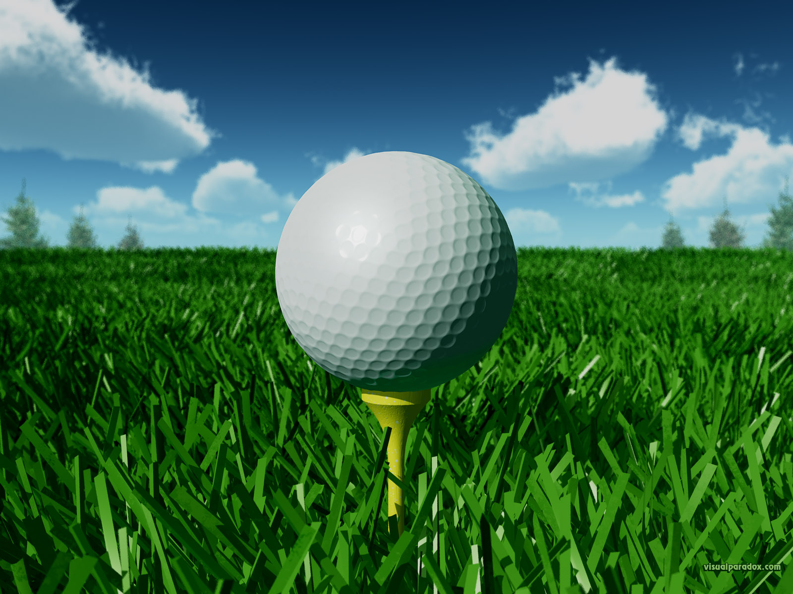 golf, golfball, tee, off, fairway, grass, day, closeup, ball, 3d, wallpaper